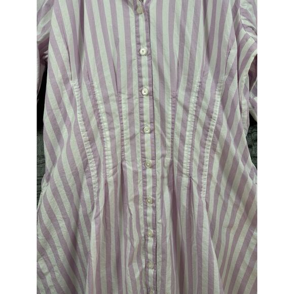 Ann Taylor Dress Size 4 Purple Striped Collared‎ Midi Shirtdress Peasant - Picture 4 of 10